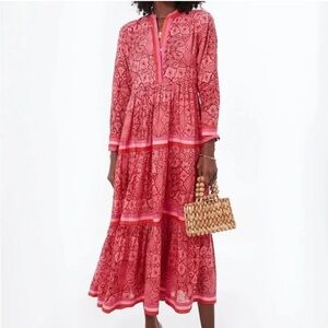 Tuckernuck Vibrant Red and Pink Floral Midi Dress